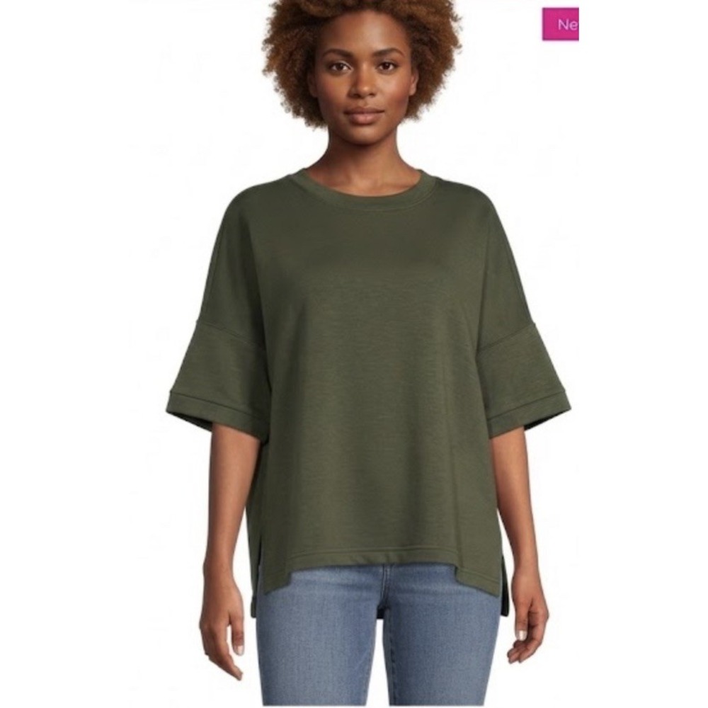 Zenana Oversize Scuba Round Neck Top With Side Slits NWT S/M